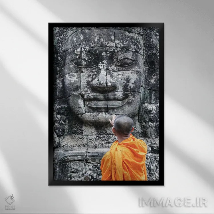 تابلو دکوراتیو Angkor Wat I,راهب، انگکور وات I اثر ماتئو کولومبو - نمای قابدار مشکی