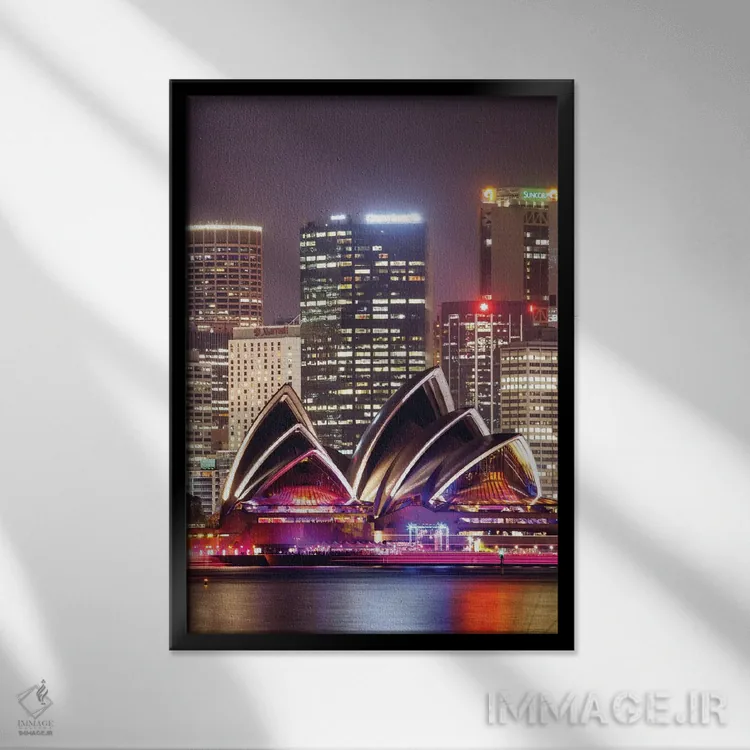 تابلو دکوراتیو Sydney, New South Wales, Australia,اپرای سیدنی در شب، سید… اثر ماتئو کولومبو - نمای قابدار مشکی