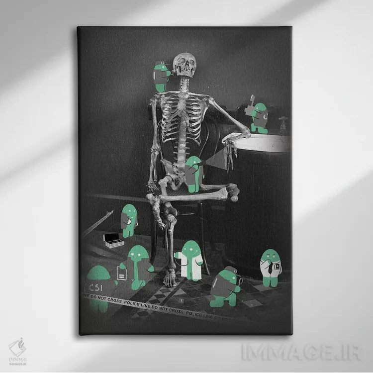 تابلو دکوراتیو سی اس آی اثر هندزآف مای دایناسور - نمای روبهرو روی دیوار