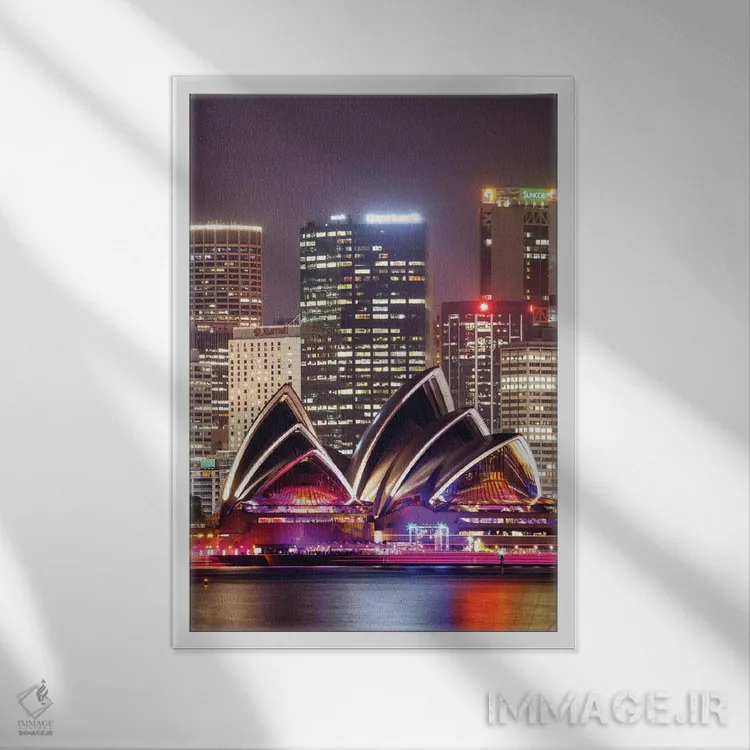 تابلو دکوراتیو Sydney, New South Wales, Australia,اپرای سیدنی در شب، سید… اثر ماتئو کولومبو - نمای قابدار سفید