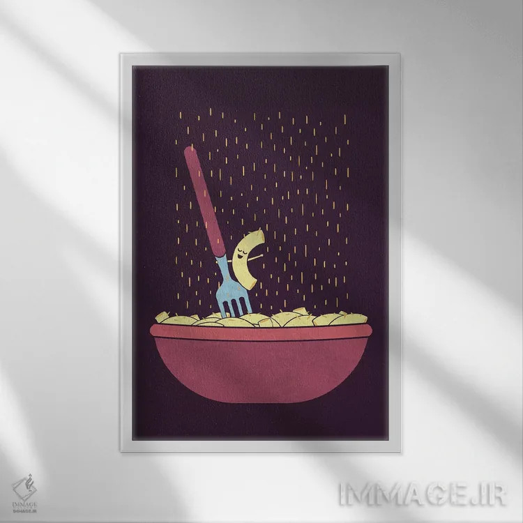 تابلو دکوراتیو آواز خواندن در پنیر اثر هندزآف مای دایناسور - نمای قابدار سفید