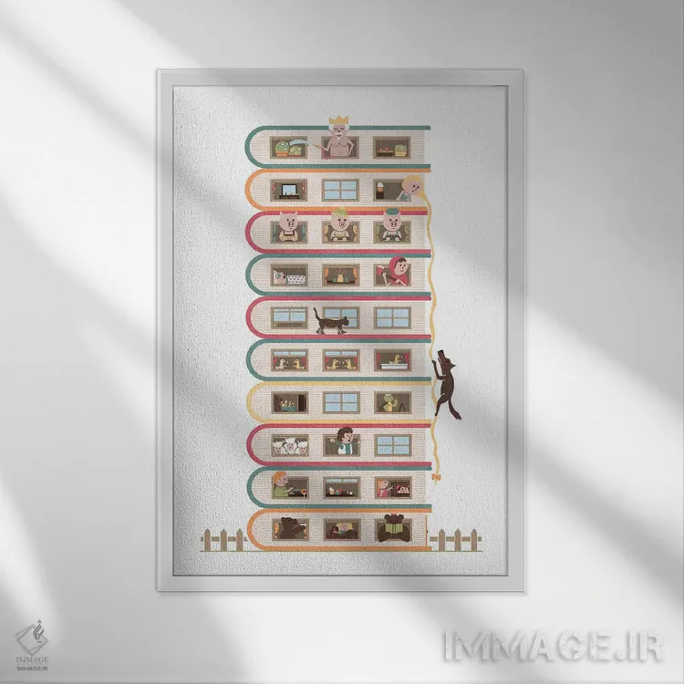 تابلو دکوراتیو ده طبقه ارتفاع اثر هندزآف مای دایناسور - نمای قابدار سفید