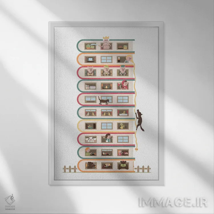 تابلو دکوراتیو ده طبقه ارتفاع اثر هندزآف مای دایناسور - نمای قابدار سفید