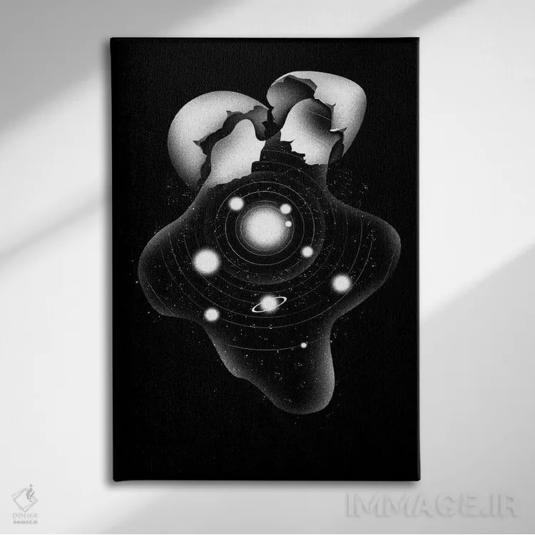 تابلو دکوراتیو پوسته تخم مرغ کیهانی اثر توبیاس فونسه کا - نمای روبهرو روی دیوار