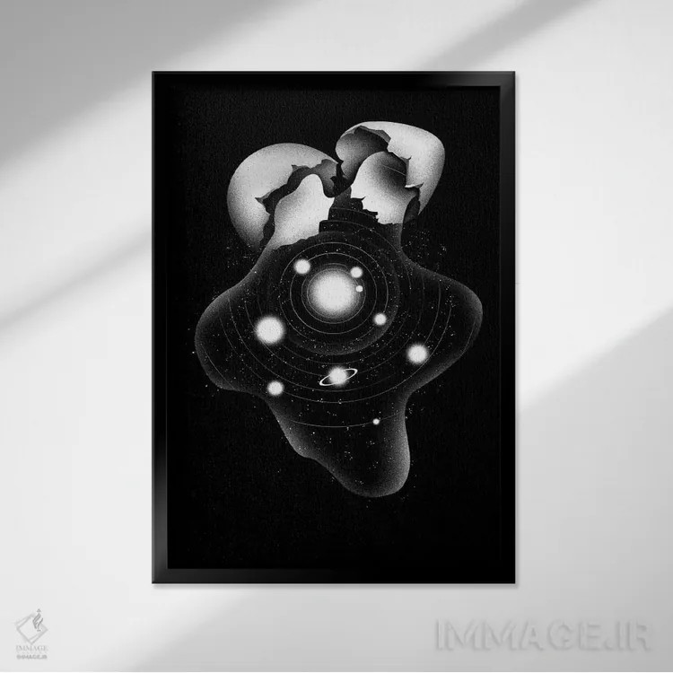 تابلو دکوراتیو پوسته تخم مرغ کیهانی اثر توبیاس فونسه کا - نمای قابدار مشکی