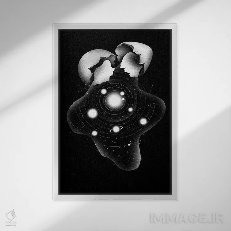 تابلو دکوراتیو پوسته تخم مرغ کیهانی اثر توبیاس فونسه کا - نمای قابدار سفید