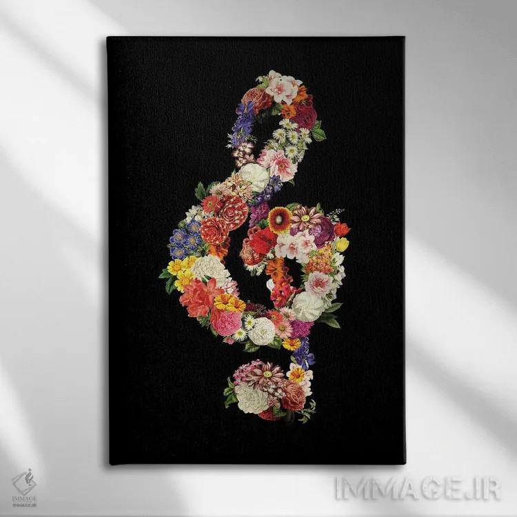 تابلو دکوراتیو قلب موسیقی گل اثر توبیاس فونسه کا - نمای روبهرو روی دیوار