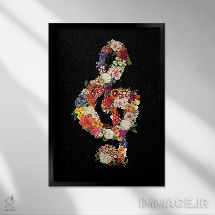 تابلو دکوراتیو قلب موسیقی گل اثر توبیاس فونسه کا - نمای قابدار مشکی