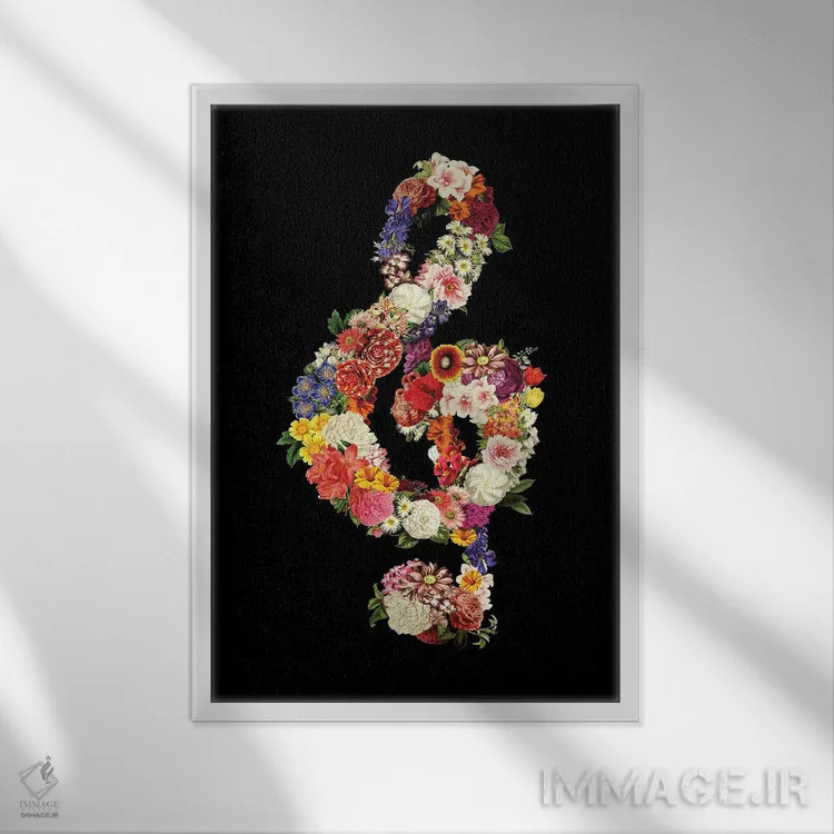 تابلو دکوراتیو قلب موسیقی گل اثر توبیاس فونسه کا - نمای قابدار سفید
