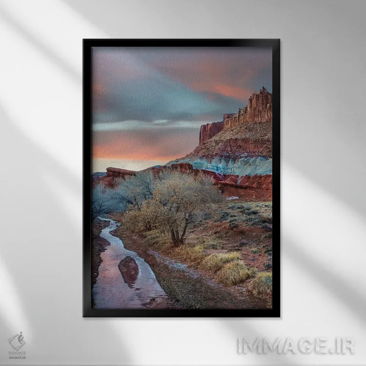 تابلو دکوراتیو Castle Mountain, Capitol Reef National Park, Utah,نهر، کوه… اثر تیم فیتزهریس - نمای قابدار مشکی