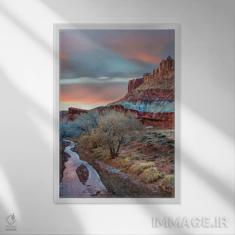 تابلو دکوراتیو Castle Mountain, Capitol Reef National Park, Utah,نهر، کوه… اثر تیم فیتزهریس - نمای قابدار سفید