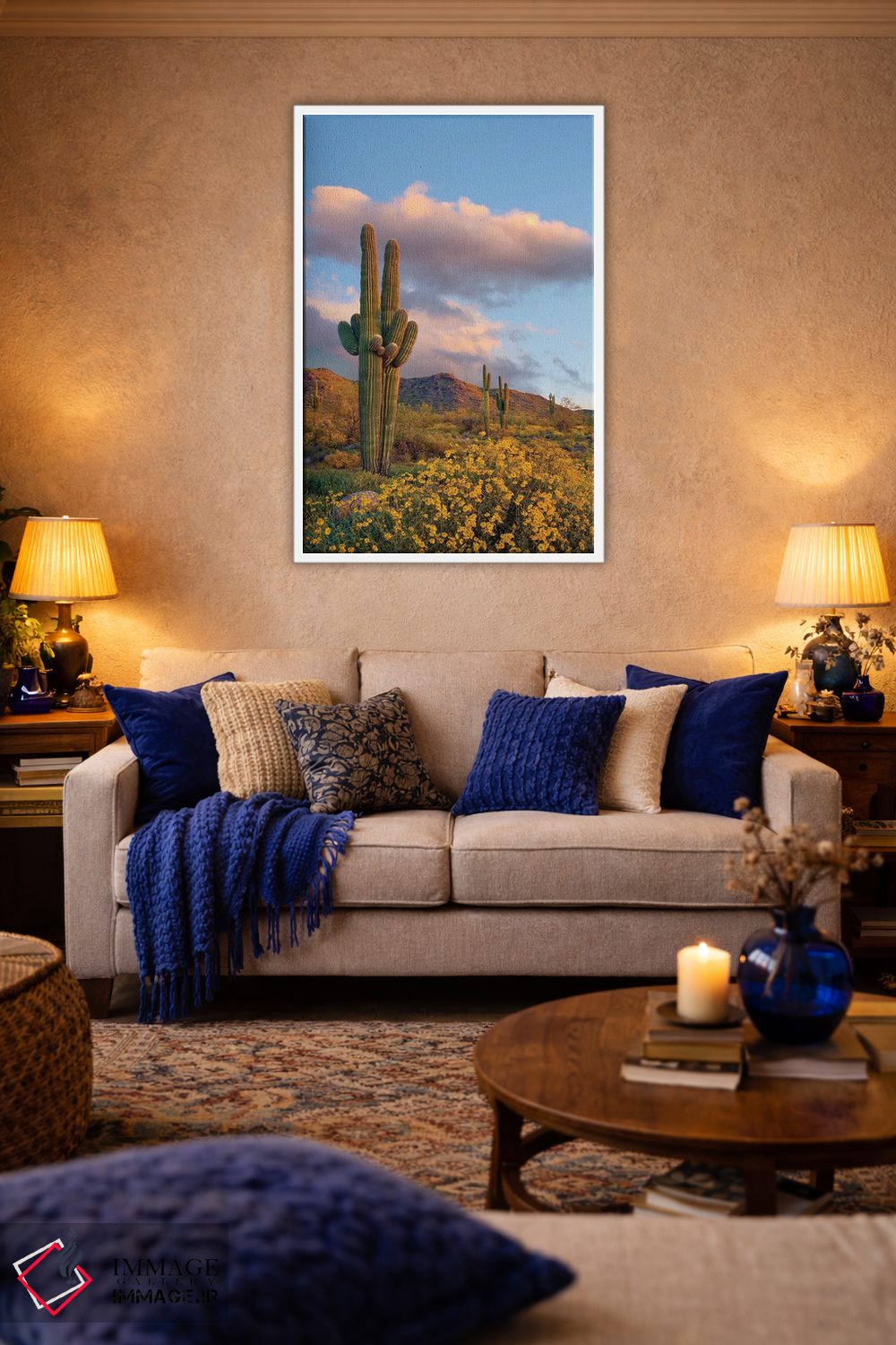 تابلو دکوراتیو White Tank Mountains, Arizona,ساگوارو و بریتل بوش در بهار… اثر تیم فیتزهریس - D2W