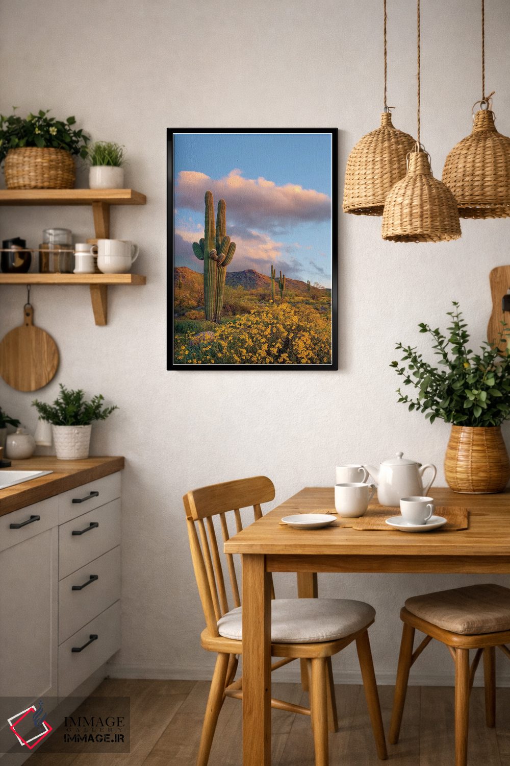 تابلو دکوراتیو White Tank Mountains, Arizona,ساگوارو و بریتل بوش در بهار… اثر تیم فیتزهریس - D6B