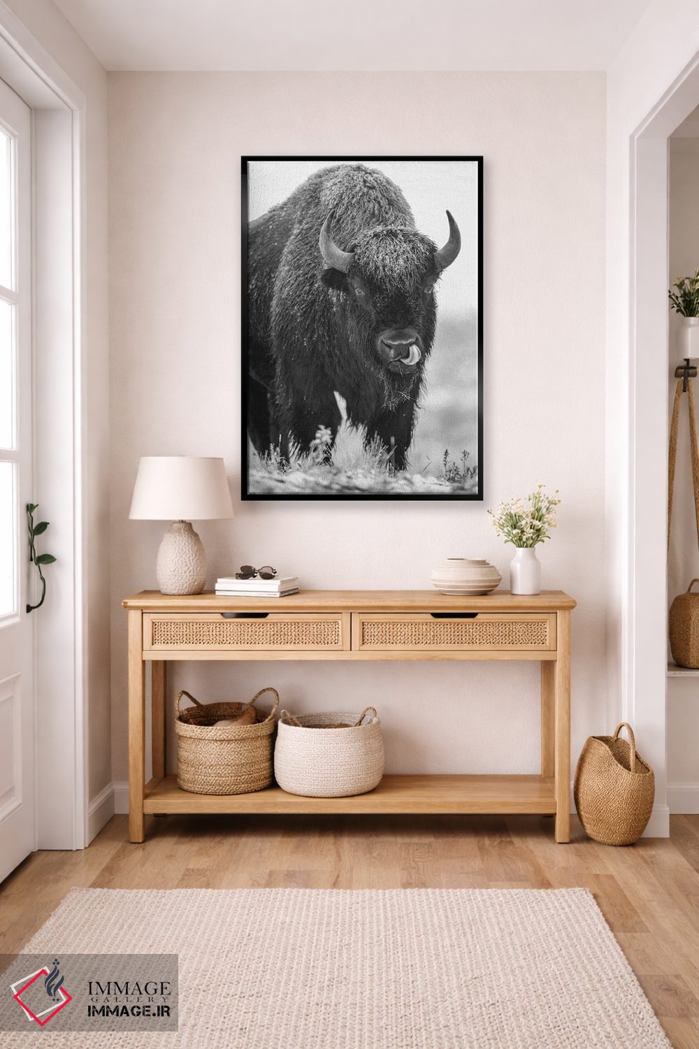 تابلو دکوراتیو North America,گاو نر بایسون آمریکایی در یک طوفان برفی، آمر… اثر تیم فیتزهریس - D6B
