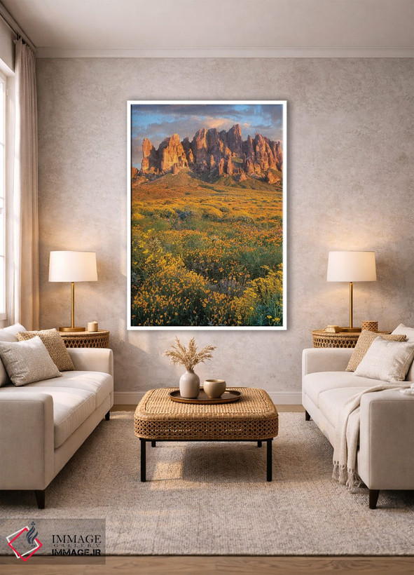 تابلو دکوراتیو Lost Dutchman State Park, Arizona,گل های وحشی و کوه های سو… اثر تیم فیتزهریس - D1W