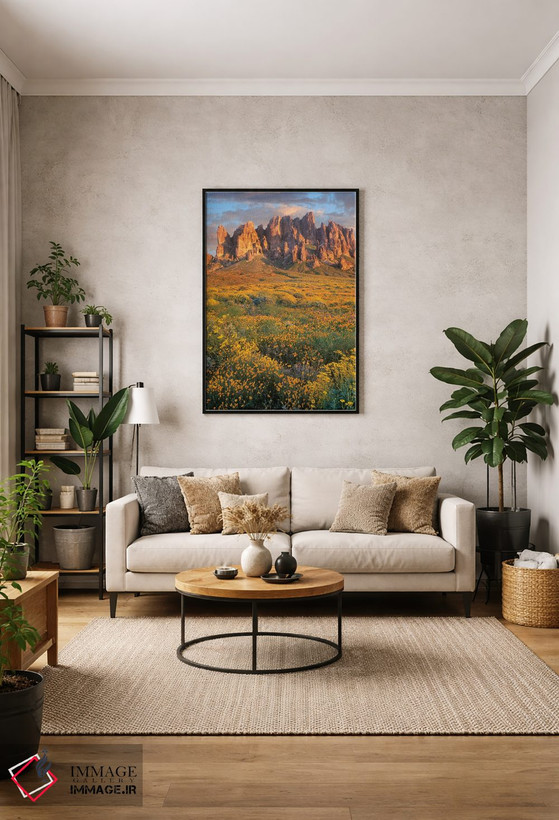 تابلو دکوراتیو Lost Dutchman State Park, Arizona,گل های وحشی و کوه های سو… اثر تیم فیتزهریس - D2B