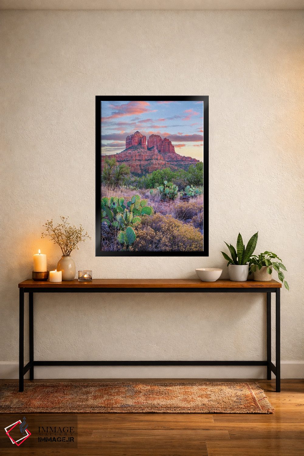 تابلو دکوراتیو Cathedral Rock, Sedona, Arizona,کاکتوس اپونتیا، صخره کاتدر… اثر تیم فیتزهریس - D5B