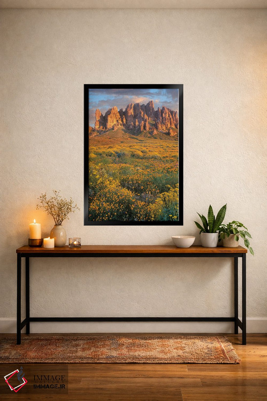 تابلو دکوراتیو Lost Dutchman State Park, Arizona,گل های وحشی و کوه های سو… اثر تیم فیتزهریس - D5B