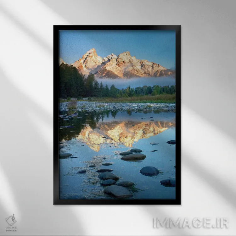 تابلو دکوراتیو Grand Teton National Park, Wyoming II,انعکاس گران تیتون ها… اثر تیم فیتزهریس - نمای قابدار مشکی