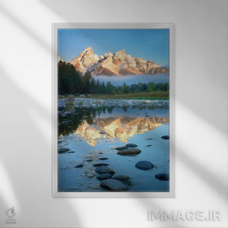 تابلو دکوراتیو Grand Teton National Park, Wyoming II,انعکاس گران تیتون ها… اثر تیم فیتزهریس - نمای قابدار سفید