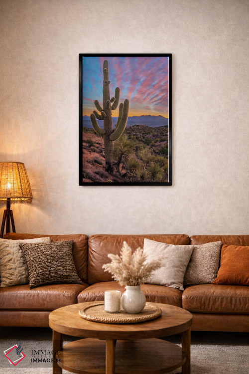 تابلو دکوراتیو Arizona,کاکتوس ساگوارو و کوه های آکواریوس، آریزونا اثر تیم فیتزهریس - D3B