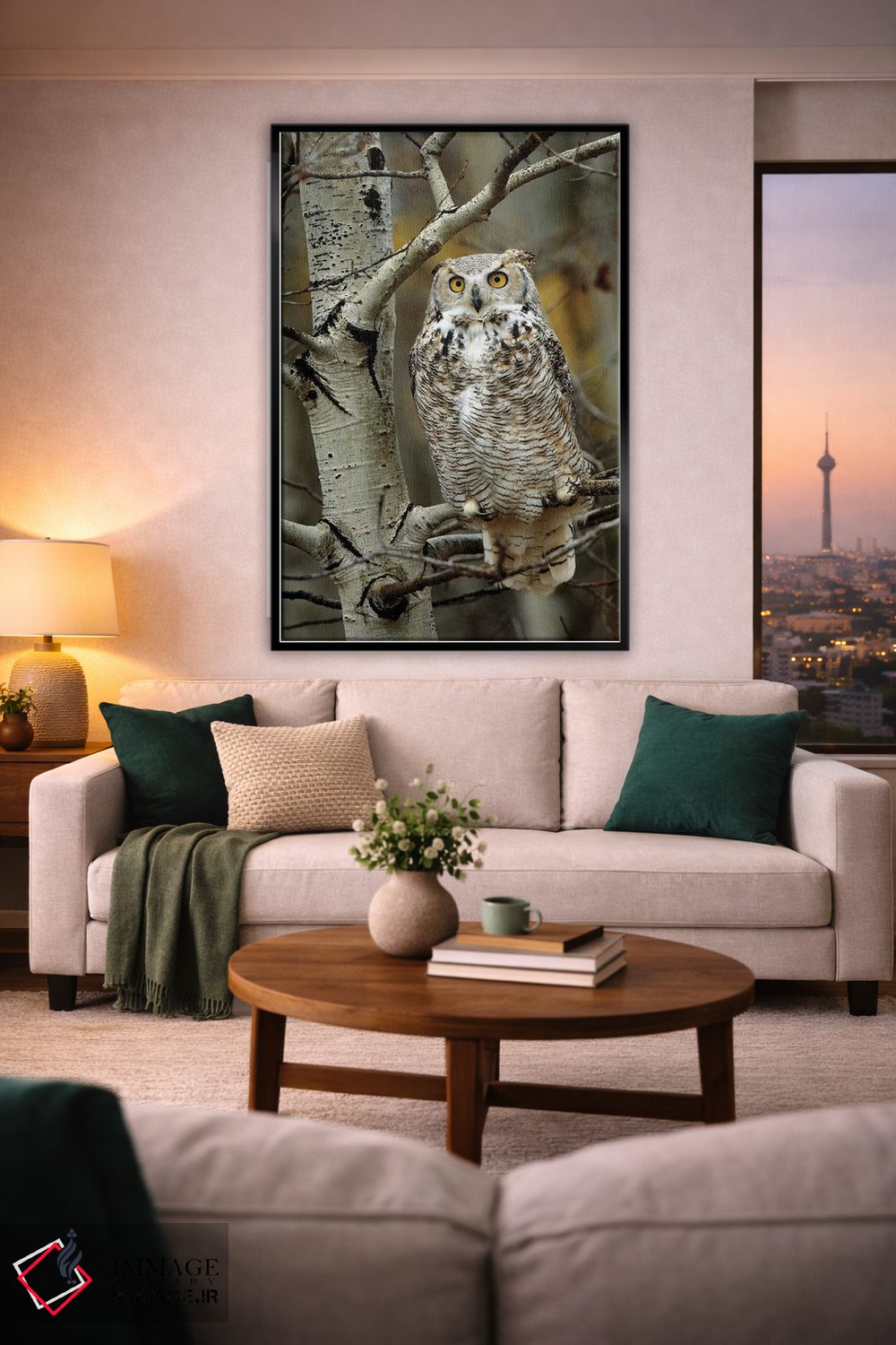 تابلو دکوراتیو Perched In Tree, Alberta, Canada,جغد شاخدار بزرگ نشسته روی… اثر تیم فیتزهریس - D2B