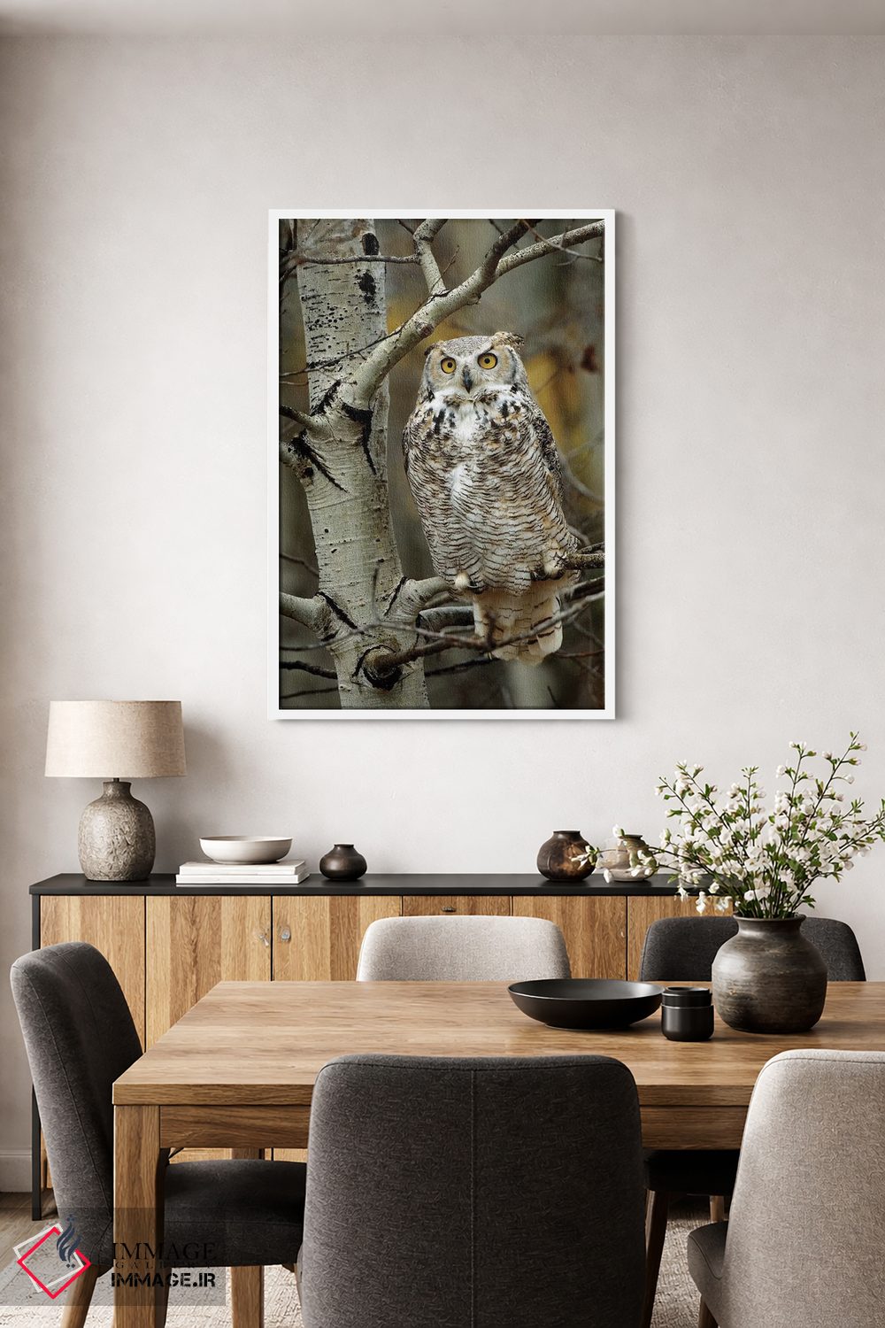 تابلو دکوراتیو Perched In Tree, Alberta, Canada,جغد شاخدار بزرگ نشسته روی… اثر تیم فیتزهریس - D4W