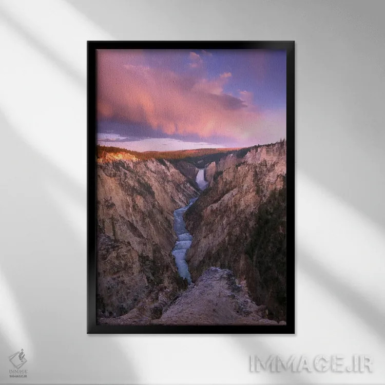 تابلو دکوراتیو Yellowstone National Park, Wyoming II,آبشار پایینی یلوستون… اثر تیم فیتزهریس - نمای قابدار مشکی