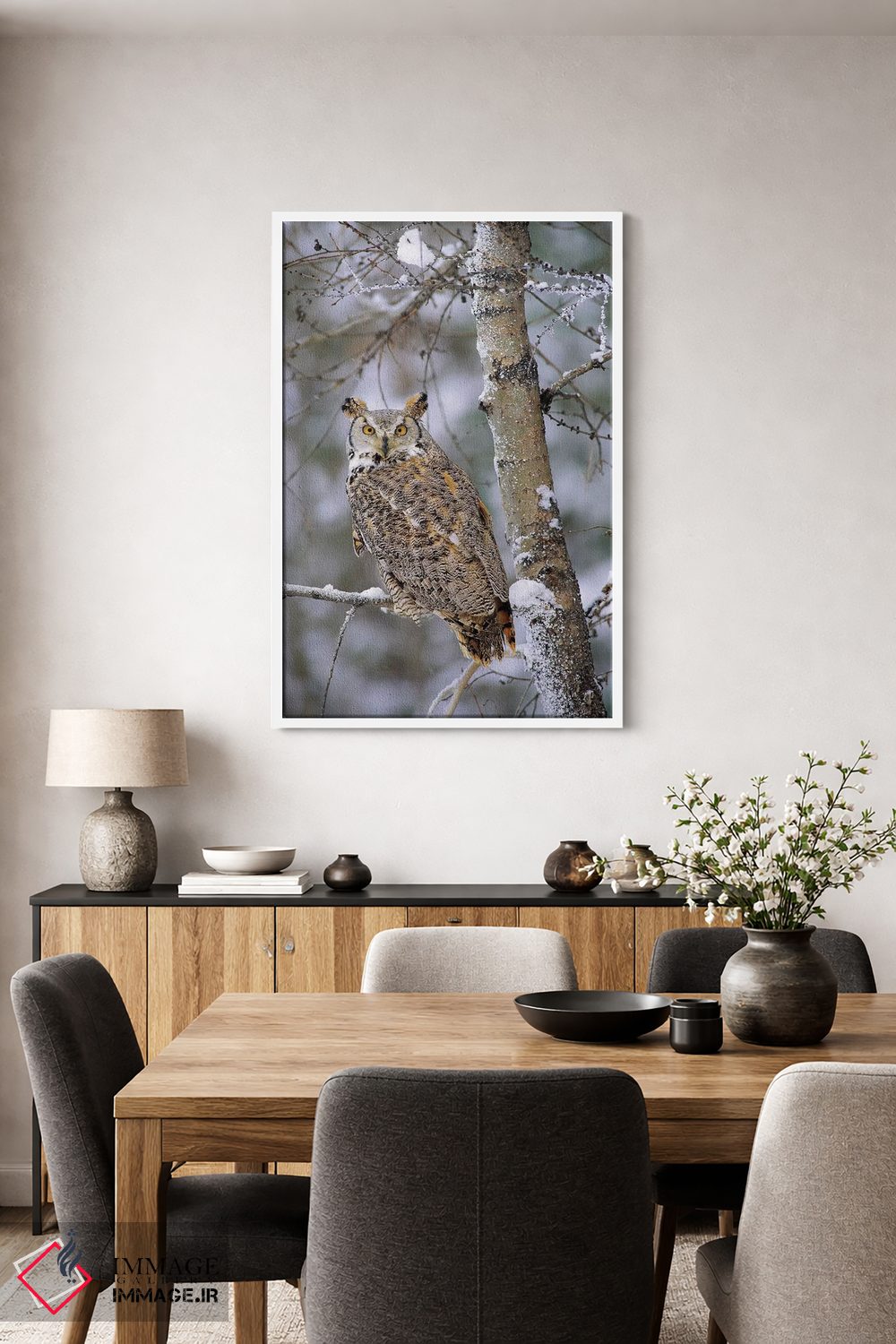 تابلو دکوراتیو Pale Form, Perching In A Snow-Covered Tree, British Columb… اثر تیم فیتزهریس - D4W