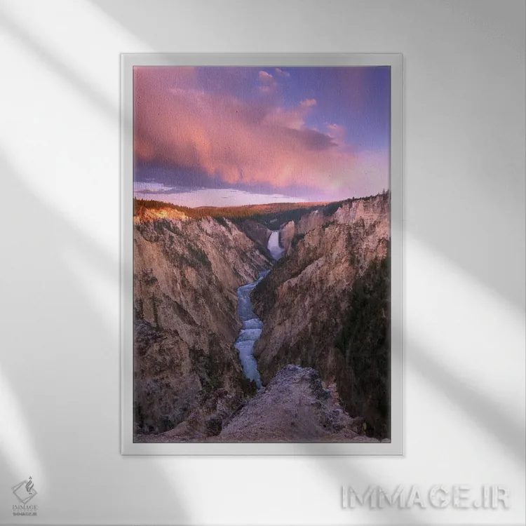 تابلو دکوراتیو Yellowstone National Park, Wyoming II,آبشار پایینی یلوستون… اثر تیم فیتزهریس - نمای قابدار سفید