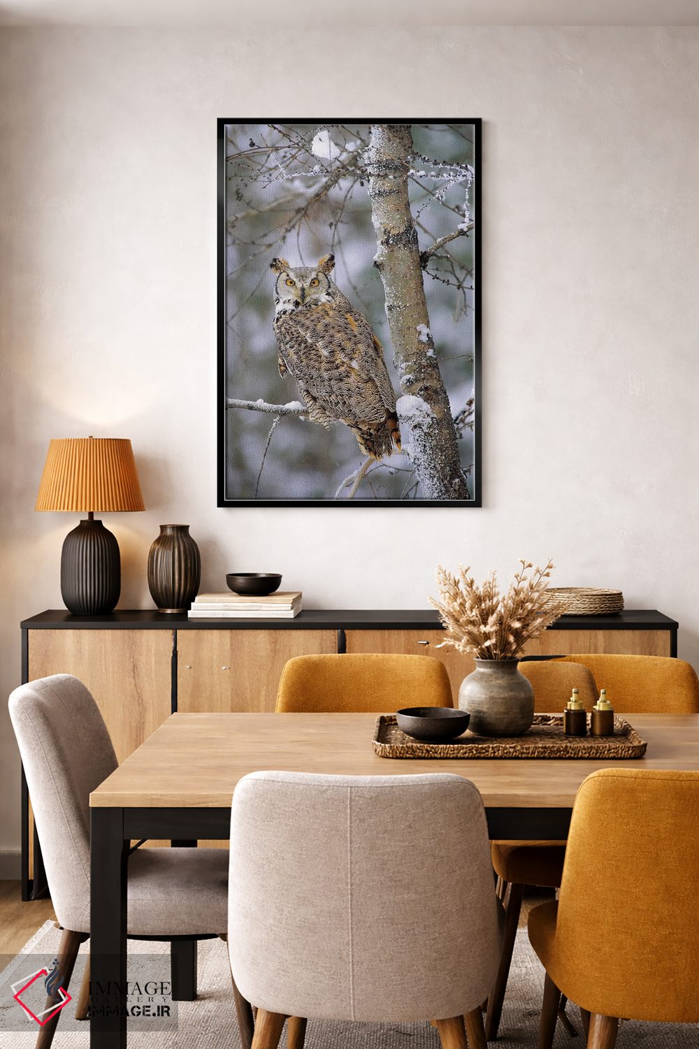 تابلو دکوراتیو Pale Form, Perching In A Snow-Covered Tree, British Columb… اثر تیم فیتزهریس - D5B