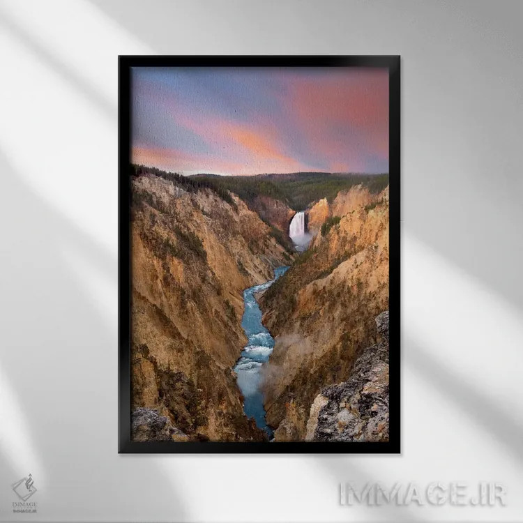 تابلو دکوراتیو Yellowstone National Park, Wyoming IV,آبشار پایینی یلوستون… اثر تیم فیتزهریس - نمای قابدار مشکی