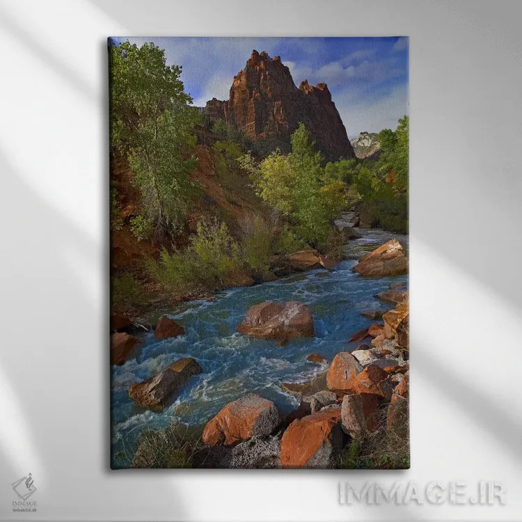 تابلو دکوراتیو 823 Foot Elevation With The Virgin River Surrounded By Cot… اثر تیم فیتزهریس - نمای روبهرو روی دیوار