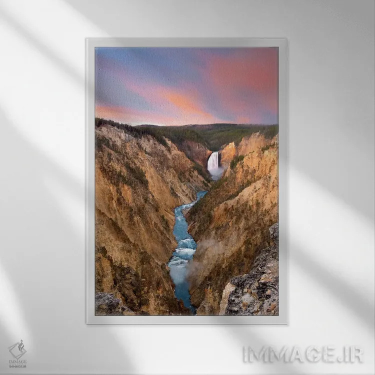 تابلو دکوراتیو Yellowstone National Park, Wyoming IV,آبشار پایینی یلوستون… اثر تیم فیتزهریس - نمای قابدار سفید