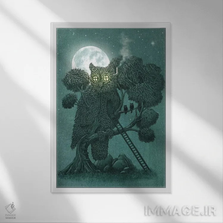 تابلو دکوراتیو پاس شب اثر تری فن - نمای قابدار سفید