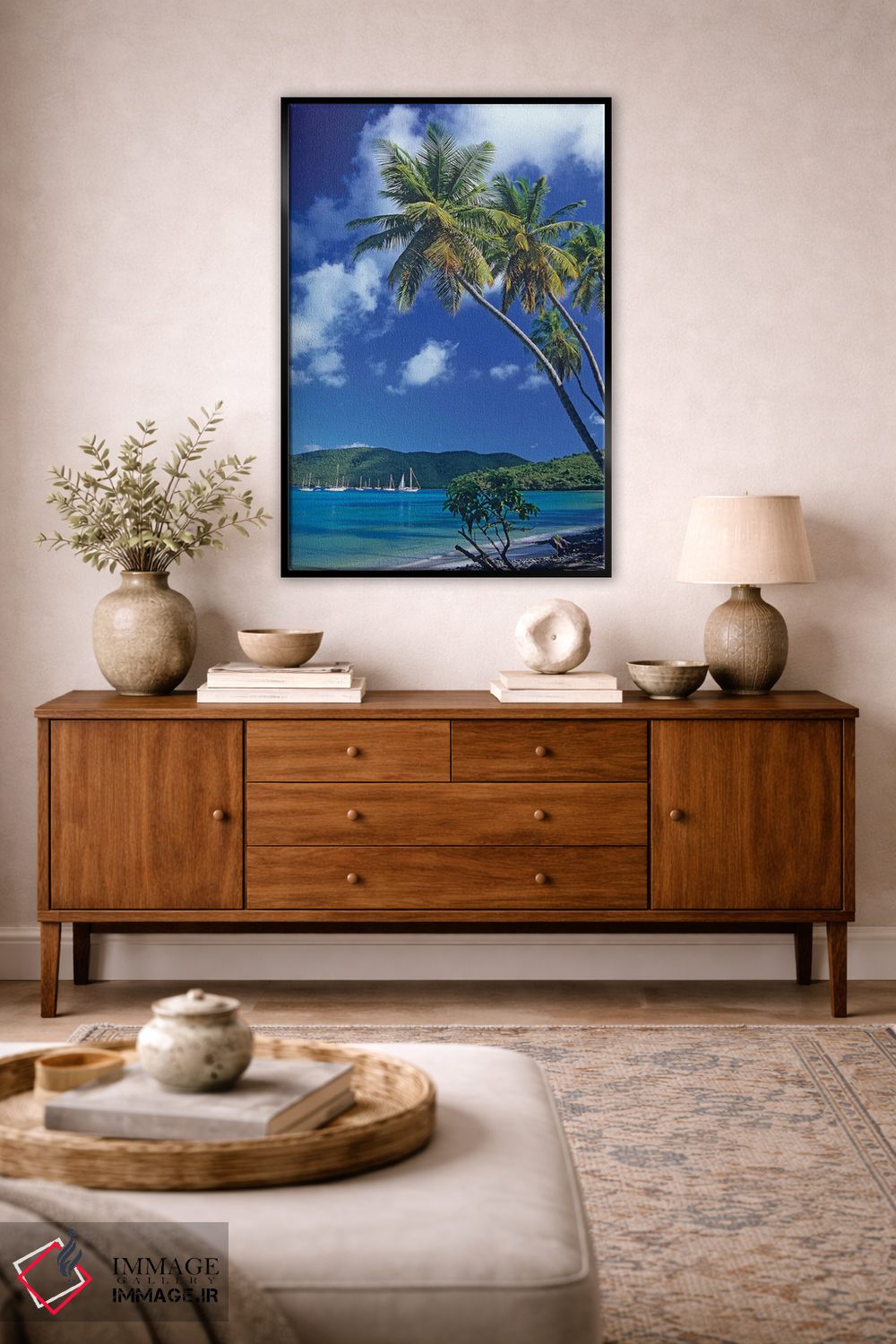 تابلو دکوراتیو Virgin Islands,درختان نخل در خلیج ماهو، جزایر ویرجین اثر تیم فیتزهریس - D3B