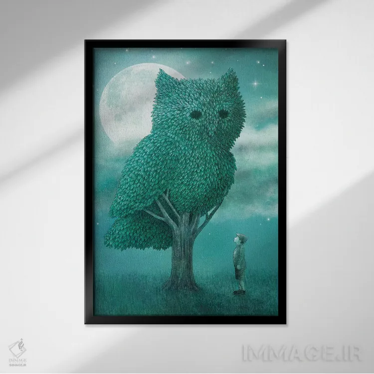 تابلو دکوراتیو باغبان شب اثر تری فن - نمای قابدار مشکی