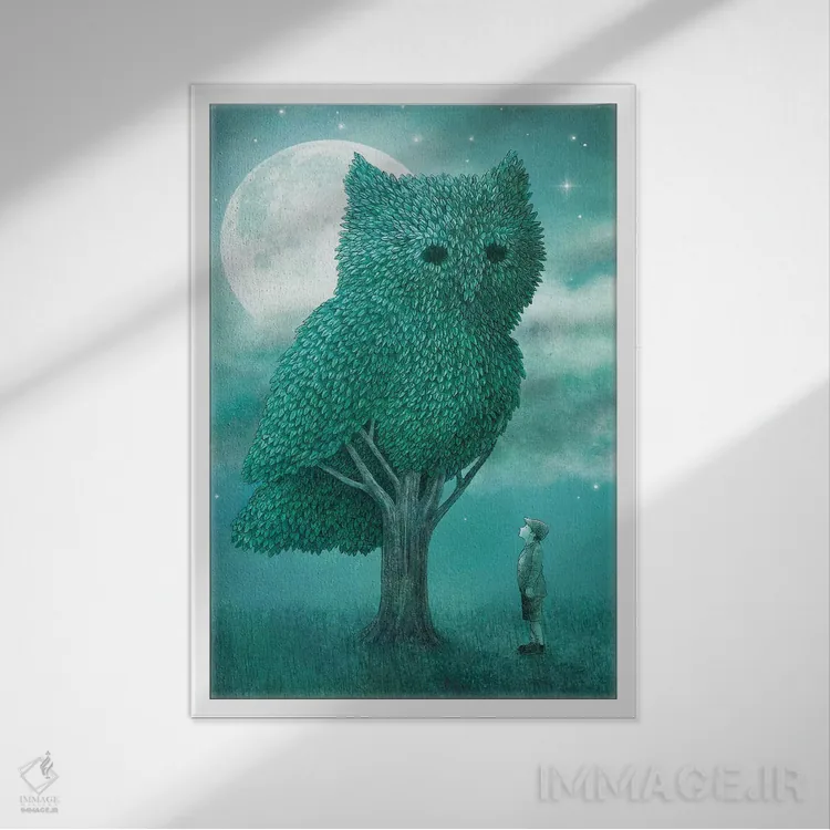 تابلو دکوراتیو باغبان شب اثر تری فن - نمای قابدار سفید