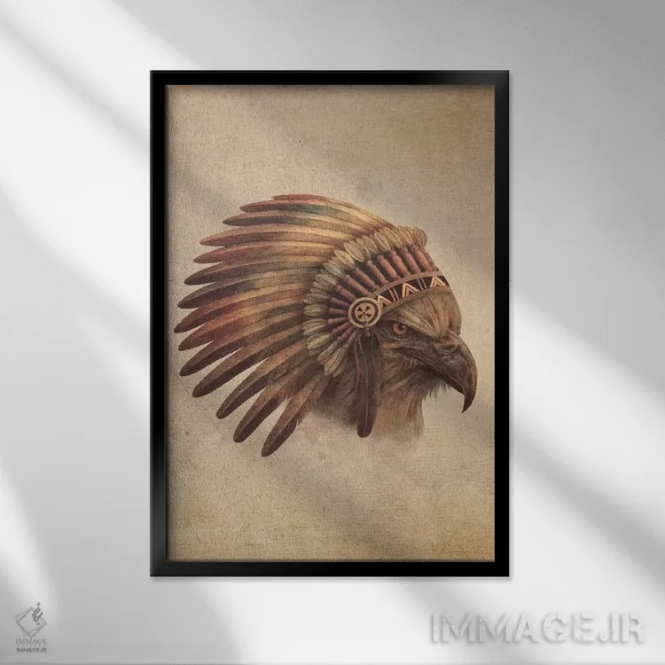 تابلو دکوراتیو پرتره رئیس عقاب شماره ۱ اثر تری فن - نمای قابدار مشکی
