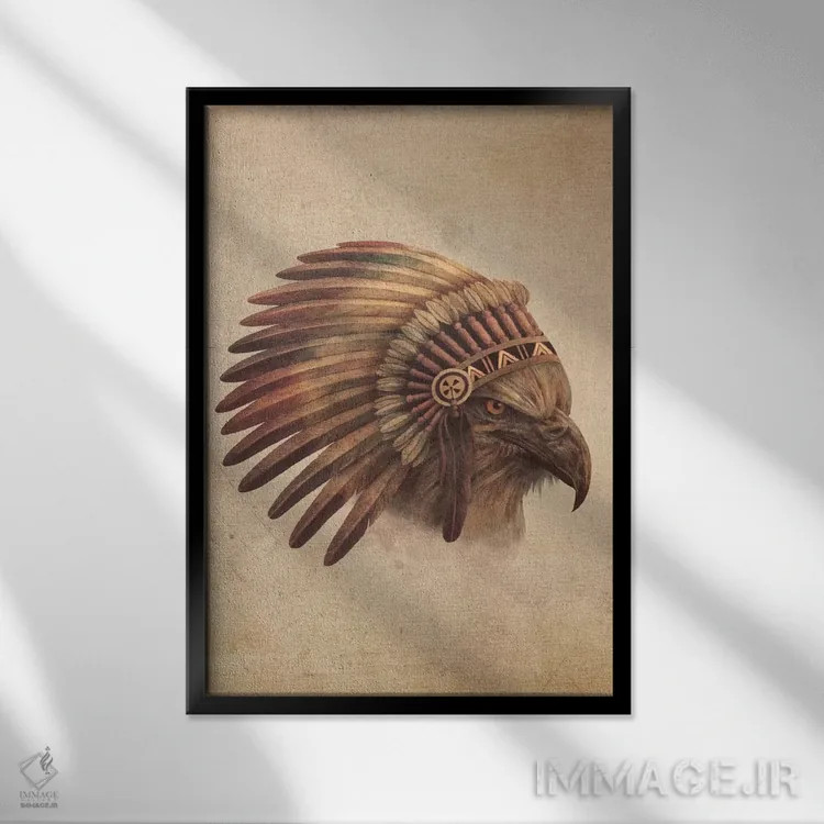 تابلو دکوراتیو پرتره رئیس عقاب شماره ۱ اثر تری فن - نمای قابدار مشکی