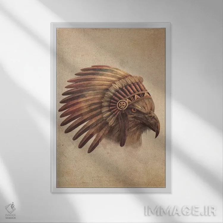 تابلو دکوراتیو پرتره رئیس عقاب شماره ۱ اثر تری فن - نمای قابدار سفید