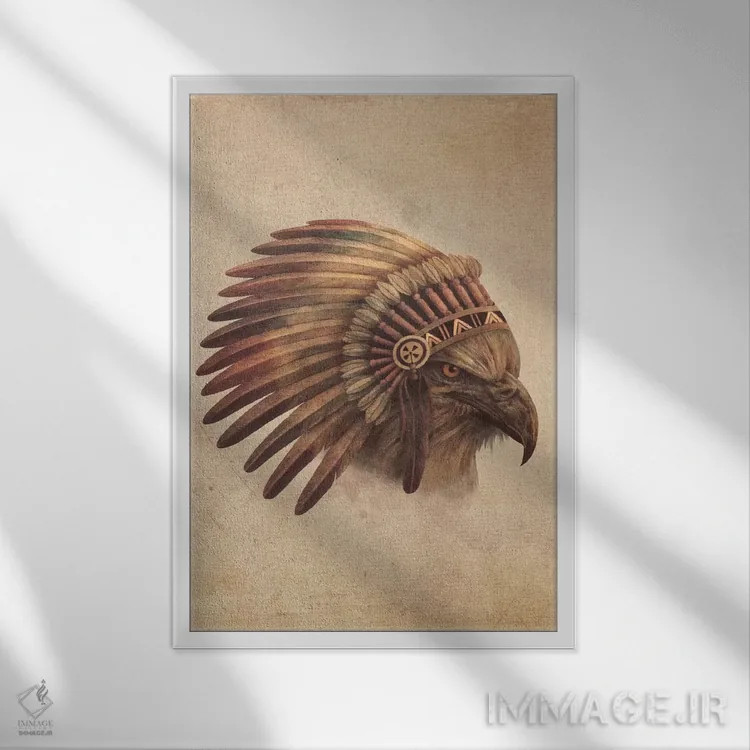 تابلو دکوراتیو پرتره رئیس عقاب شماره ۱ اثر تری فن - نمای قابدار سفید