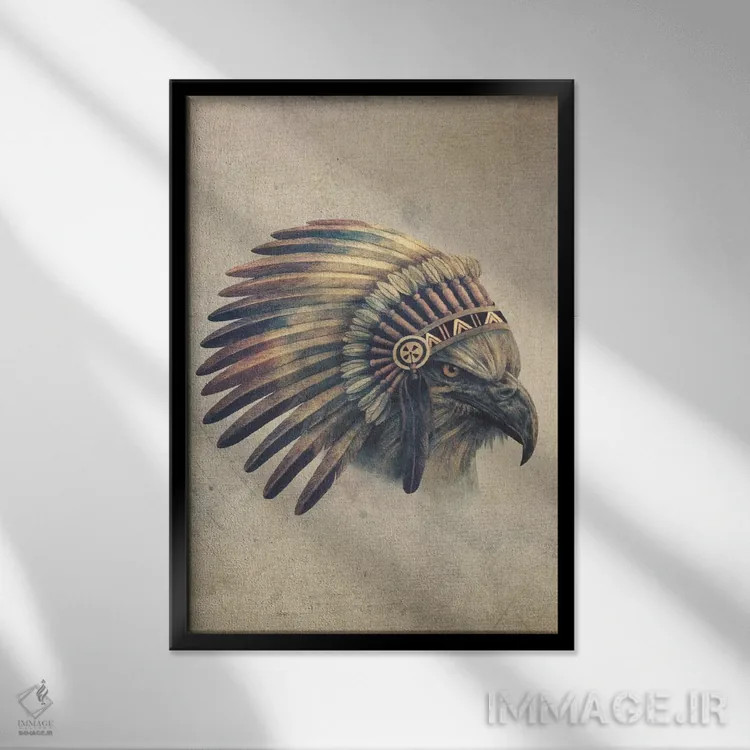 تابلو دکوراتیو پرتره رئیس عقاب شماره ۲ اثر تری فن - نمای قابدار مشکی