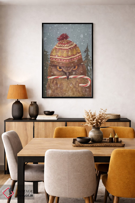 تابلو دکوراتیو جغد کریسمس پرتره اثر تری فن - D6B