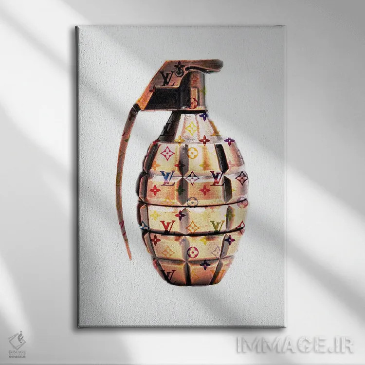 تابلو دکوراتیو نارنجک طلایی ال وی اثر TJ - نمای روبهرو روی دیوار