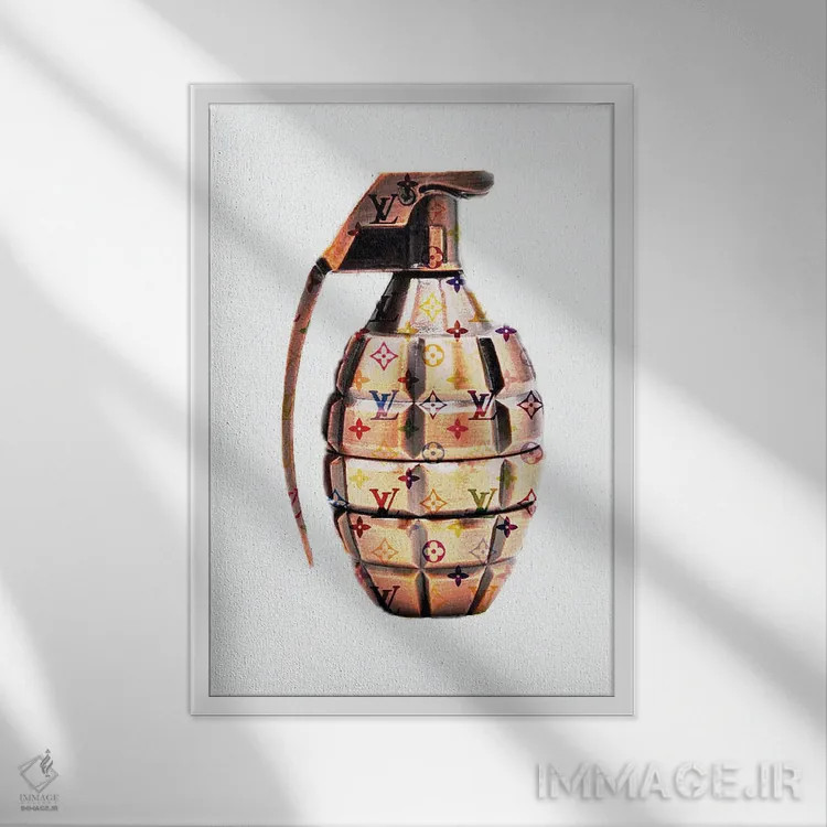 تابلو دکوراتیو نارنجک طلایی ال وی اثر TJ - نمای قابدار سفید