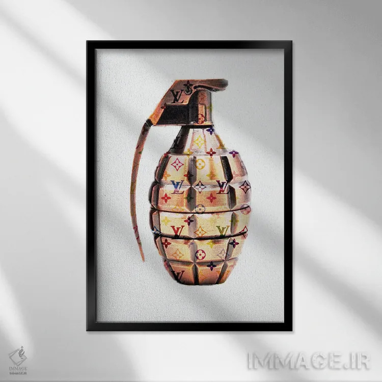 تابلو دکوراتیو نارنجک طلایی ال وی اثر TJ - نمای قابدار مشکی
