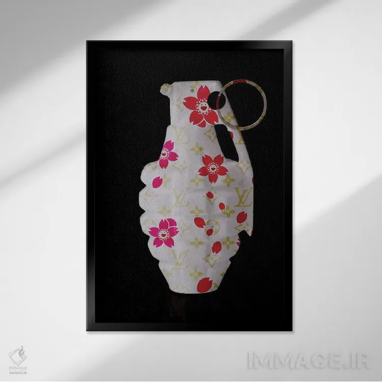 تابلو دکوراتیو نارنجک گلدار ال وی اثر TJ - نمای قابدار مشکی