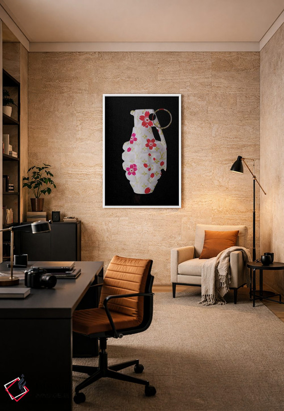 تابلو دکوراتیو نارنجک گلدار ال وی اثر TJ - D6W