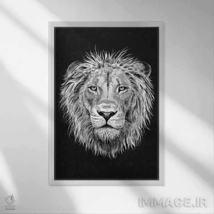 تابلو دکوراتیو شیر اثر لاو شاپ - نمای قابدار سفید